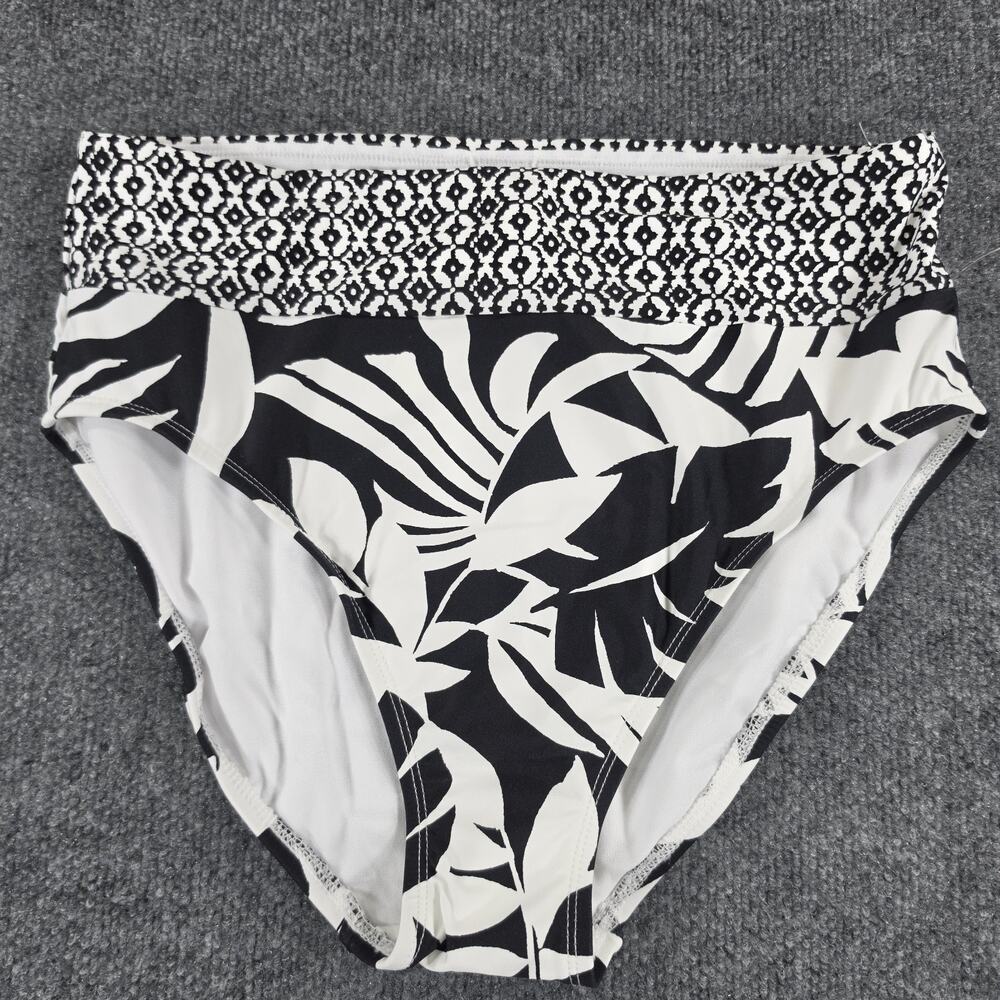 24th & Ocean Women's Size M Bikini Bottom Black White Floral High Waist Swimwear